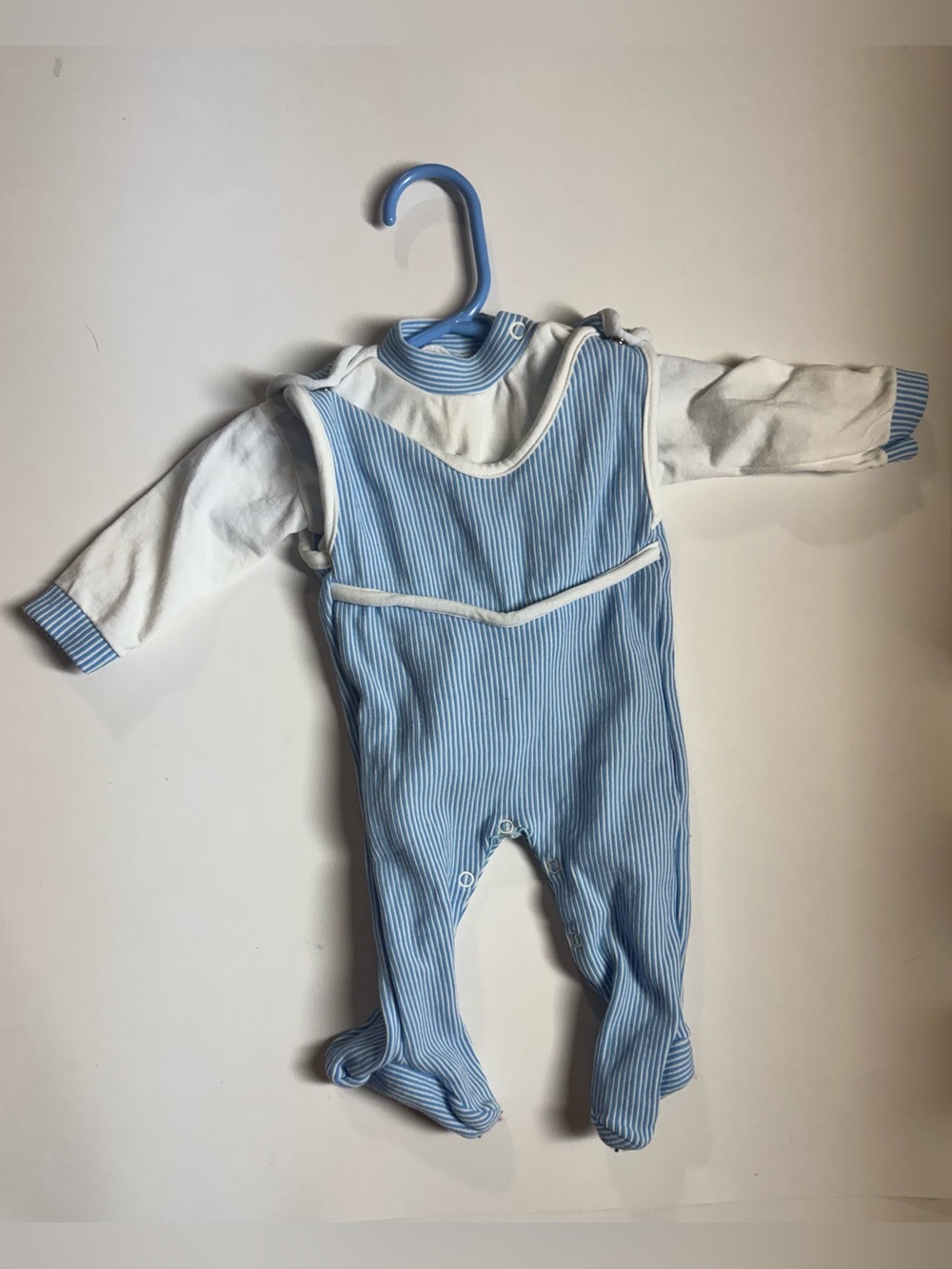 Vintage 70s Blue Striped Footed Sleeper Set Made in Canada 3-6M